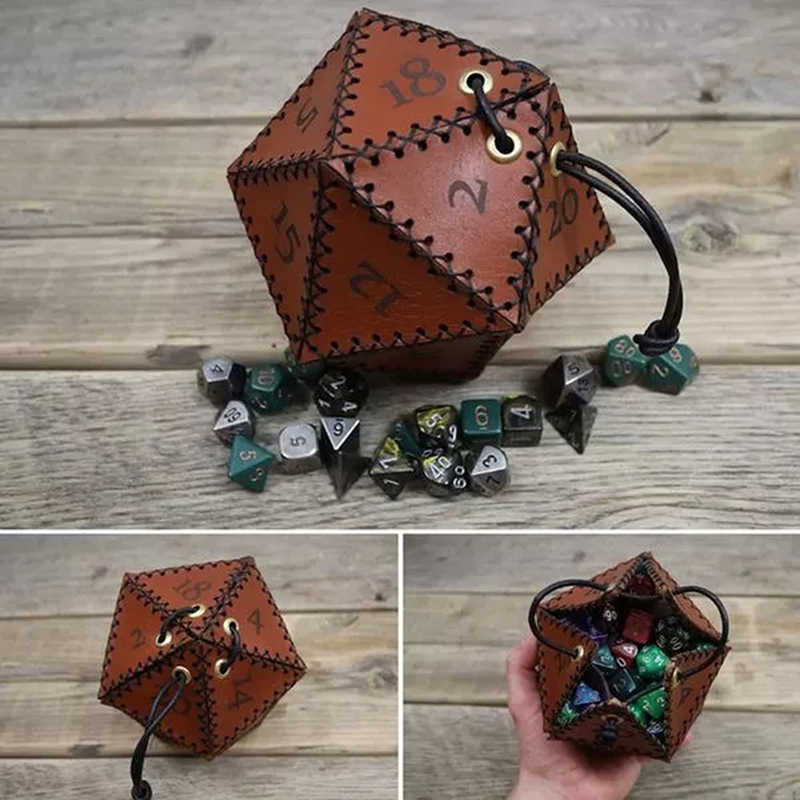 Gaming Accessories Ideas - Sac à dés en cuir D20,